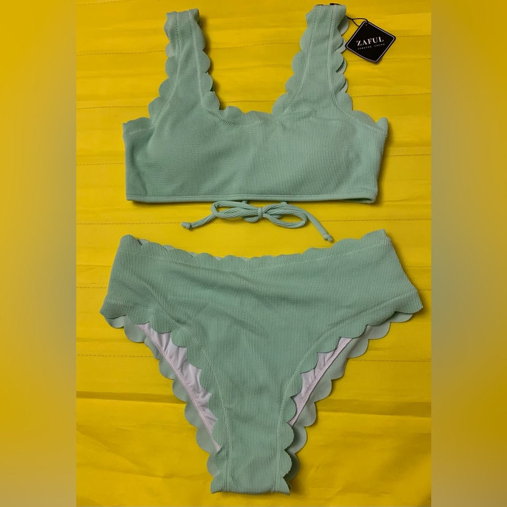 ZAFUL Women's Mint Green High Waisted  Bikini 2- Piece Swimsuit XL